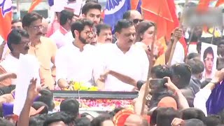 Shiv Sena workers celebrate as Aaditya Thackeray files nomination from Worli