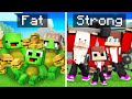 FAT Mikey Family vs STRONG JJ Family Survival Battle in Minecraft (Maizen)