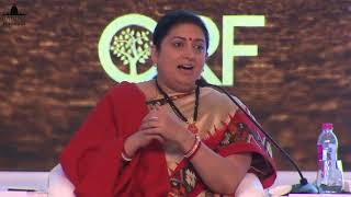 Smriti Irani speaking during a discussion on Policy, Politics and Gender