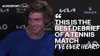 Emotional Rublev Delivers Hilarious Post-Match Interview after Beating Rune | Eurosport Tennis