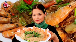 Cooking Video √ Yummy seafood | របៀបធ្វើបង្គាអប់មីសួរ By Em Savory