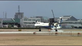 強風着陸若干バウンド ボンバルディアDHC-Q400　　松山空港2016.03