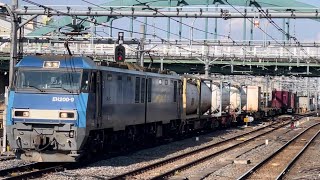 JR貨物EH200形9号機＋赤コキ200形3B（両）＋コキ20B（両）が大宮駅6番線を通過するシーン（2088レ・高A203・コンテナ輸送）2025.1.21