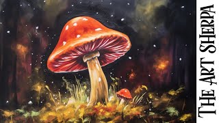 Red Cap Mushroom magic fungus 🌟🎨 How to paint acrylics for beginners: Paint Night at Home Halloween