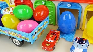 Car toys surprise eggs truck cars and Poli play