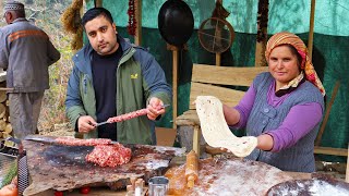 Cooking SHISH KEBAB and Bread for a unique Turkish meal(Tirit) in the village