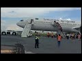 Saudi Airlines flight SV 862 passengers disembark the plane at the taxiway as landing gear is  stuck