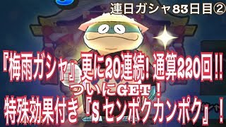 【妖怪ウォッチぷにぷに】連日ガシャ83日目②！『梅雨ガシャ』更に20連続で通算220回まわしました！今回はイベント特殊効果付き妖怪『Sランク　センポクカンポク』GET！これで難蛇竜王に戦いに行けるぜ！