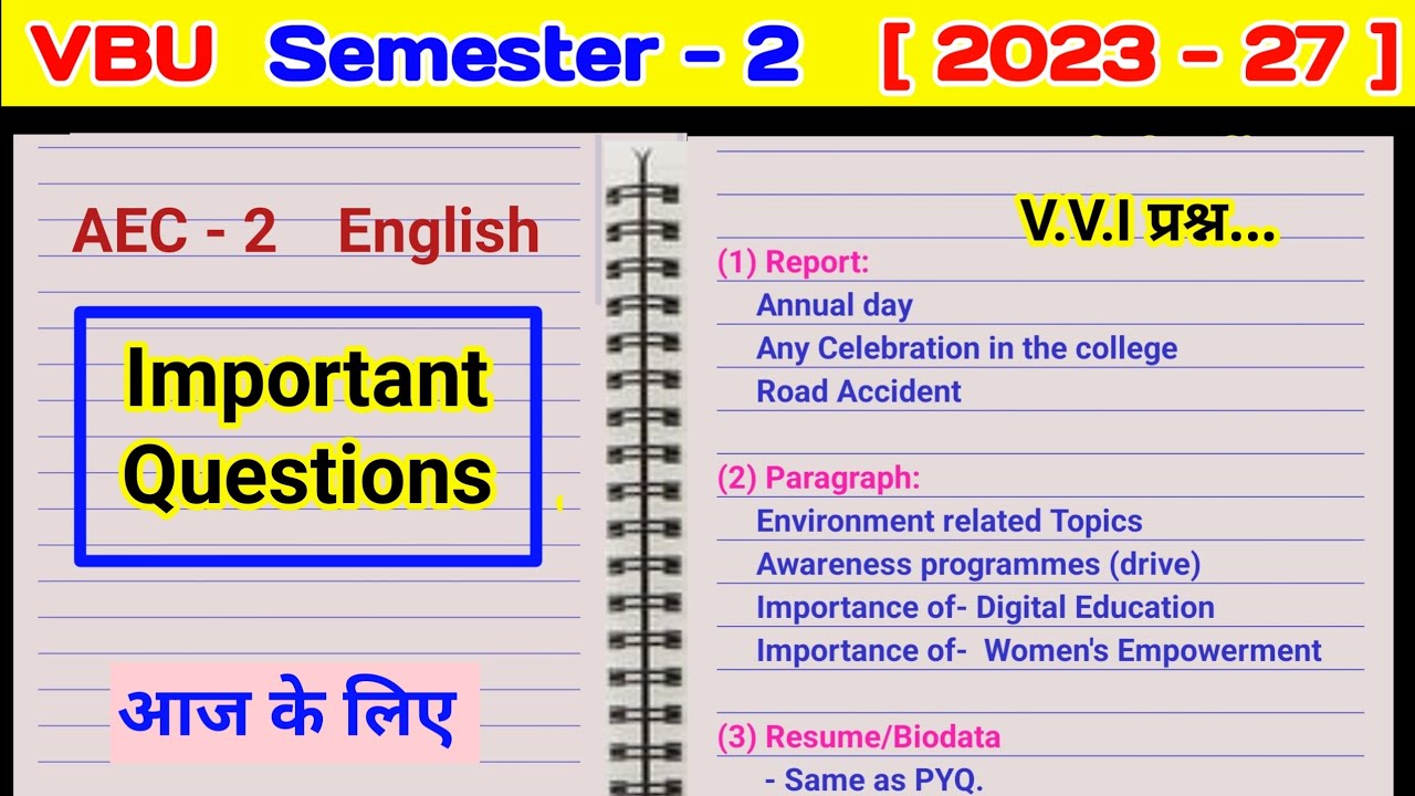 Vbu Semester 2 Aec English Important Questions Today L Aec English