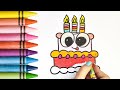 how to draw a Funny birthday cake  easy Drawing and Coloring whit crayons