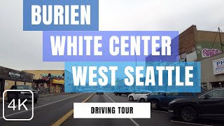 4K Cloudy Autumn/Fall Drive Through Burien, White Center, West Seattle, WA Washington USA 2021