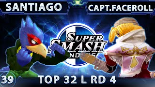 SSS 39 - Santiago (Falco) Vs. URT Captain Faceroll (Sheik) SSBM Top 32 Losers Round 4 - Smash Melee