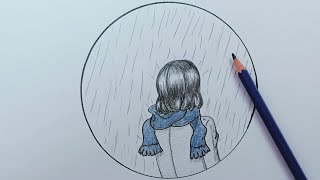 رسم سهل رسم بنت من الخلف في المطر بالرصاص للمبتدئين خطوة بخطوة How To Draw A Girl In The Rain Easy
