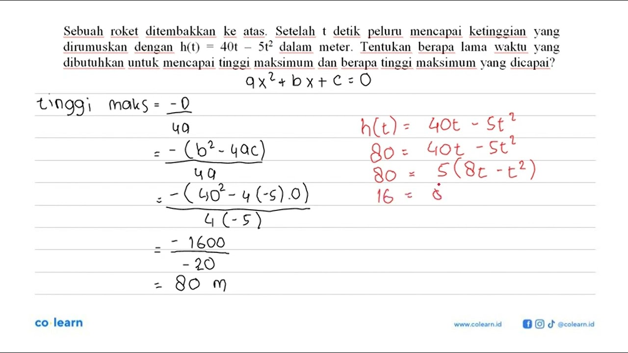 Sebuah Roket Ditembakkan Ke Atas Setelah T Detik Peluru Mencapai ...