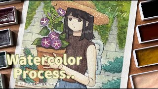 Watercolor Painting Process - Flower Gardening