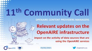 11th OpenAIRE Content Providers Community Call