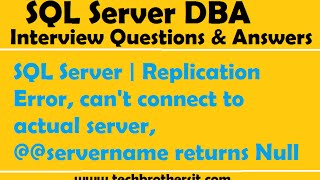 SQL Server | Replication Error, can't connect to actual server, @@servername returns Null