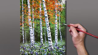 Acrylic Painting Forest Birch Trees Landscape
