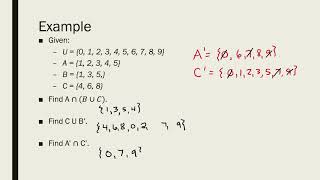 Unit Two Union and Intersection Example 1