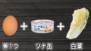 白菜とツナ缶と卵1つで作る簡単レシピ！冷めても美味しいおかずの作り方！冷蔵庫にあるもので簡単おいしい節約料理/旦那弁当/簡単おかず/卵レシピ/白菜レシピ/ツナ缶レシピ【あさごはんチャンネル】