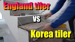 [ENG sub] 한국과 영국 계단타일 작업자 비교. Tiling on concrete stair. Step tile. Stair tile