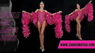 CHARISMATICO Fuchsia Silver Trimmed Silver Jumbo Sequin Ruffle Organza Boa Arm Bands