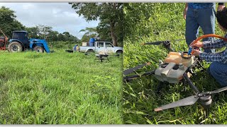 Aplicação aérea de herbicida na fazenda! Drone DJI agras funciona em pastagens com muitas árvores??