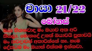 චායා 21-22 ඔයා හිතනවාද මං ඔයාව අත අරි කියලා. මොනදේ උනත් ඔයාවයි පුතාවයි මං කවදාවත් අතාරින්නේ නෑ