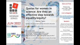 SCGES Webinar June 29th 2022: Quotas for women in science:an effective step towards equality/equity?