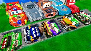 Mega pits with McQueen and Pixar Cars Vs Big & Small Lightning McQueen! BeamNG D