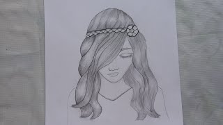 A girl with beautiful hair pencil sketch drawing/draw a girl