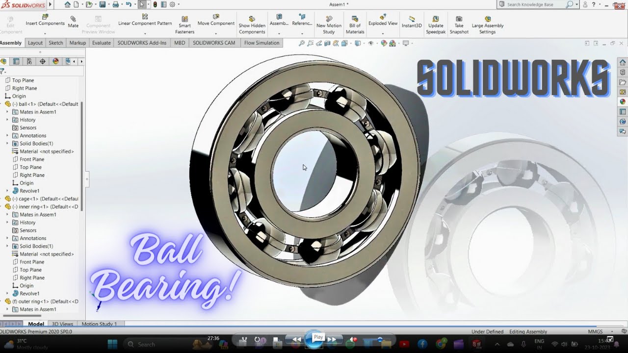 SolidWorks Tutorial | Design And Assembly Of Ball Bearing In SolidWorks ...