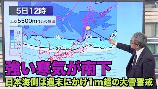 日本海側は週末にかけ1m超の大雪警戒 西日本も積雪のおそれ