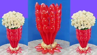 How To Make Flower Vase With Plastic Spoon | Plastic Spoon Craft | New Flower Pot Design