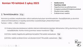 Kemian YO tehtävä 2 syksy 2023 (Termiittireaktio)