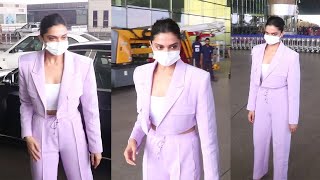 Bollywood's Mastani Deepika Padukone Looking So Classy & Gorgeous In Lilac 2piece Suit On Airport