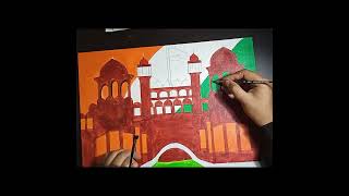How to use 🇮🇳colour/Republic day painting🖌️🎨#Acrylicpainting/#redfort with tricolour#art#viralvideo