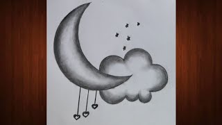 Easy and beautiful clouds ⛅ with moon drawing || Drawing pictures || Moon drawing || Clouds drawing