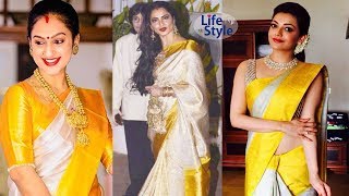 Cheap and Best Golden White \u0026 Yellow Silk Saree Combinations | Silk Saree Collection | Lifestyle TV