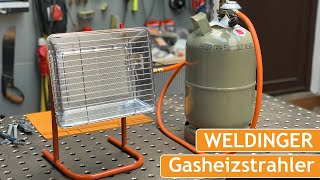 WELDINGER Gasheizstrahler Hot | 2,7 bis 4,2 kW mit Standfuß und Piezozündung | Heizen im Winter