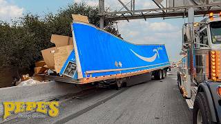 Amazon Trailer Split in Half After Hitting Light Pole