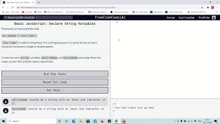 Lesson 22 - declare string variables in JavaScript - freecodecamp Lessons
