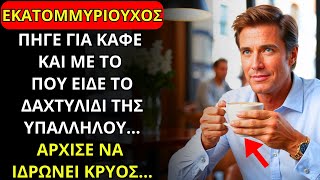 Ο ΕΚΑΤΟΜΜΥΡΙΟΥΧΟΣ ΠΗΓΕ ΝΑ ΠΙΕΙ ΕΝΑ ΚΑΦΕ ΚΑΙ, ΒΛΕΠΟΝΤΑΣ ΤΟ ΔΑΧΤΥΛΙΔΙ ΤΗΣ ΥΠΑΛΛΗΛΟΥ, ΑΡΧΙΣΕ ΝΑ ΙΔΡΩΝΕΙ