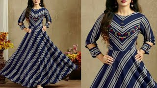 Striped Umbrella frock design cutting and stitching in hindi/ readymade style kurti easy tutorial