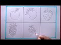 how to draw 6 different types of fruits easy fruits drawing easy