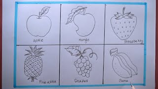 How To Draw 6 Different Types Of fruits Easy/Fruits Drawing Easy