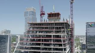 Downtown Austin Aerial Drone 4K View of Block 185 Google Building - Stock footage 04.26.21 1 opt