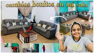 ✅cambios bonitos en mi sala 🛋cambiamos de color las paredes + colocó mesa con rejas de madera/ ade