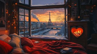 Enjoy Valentines Day With A Winter Sunset In Paris❤️❄️Snowy Winter Ambience \u0026 Crackling Fireplace