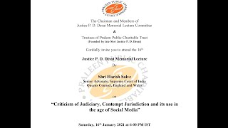 16th Justice PD Desai Memorial Lecture - Criticism of Judiciary & Contempt Jurisdiction